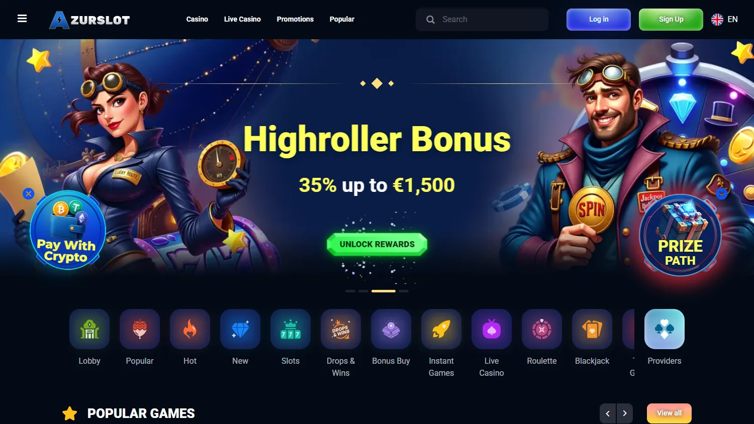 Azurslot Casino games area on desktop